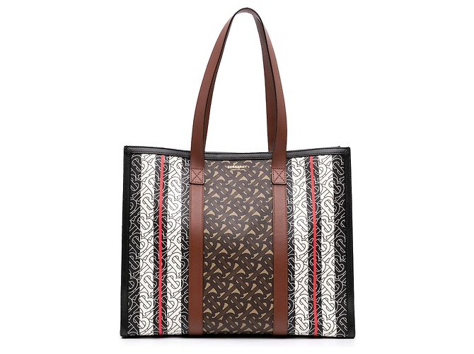 Burberry Brown TB Monogram E Canvas Stripe Book Tote Braun
