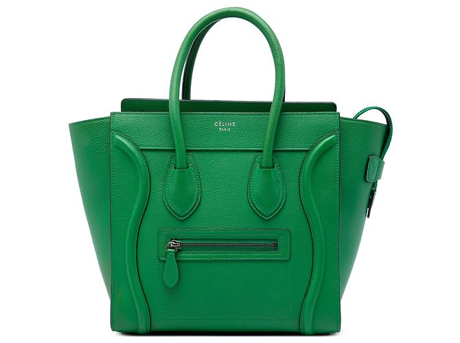 Céline Celine Bolsa Luggage em Micro Pele de Bezerro Granulada Verde