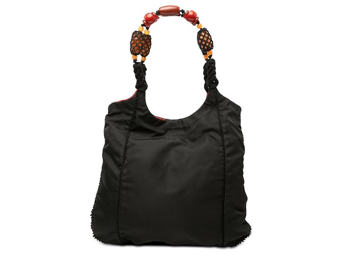 Sac Hobo Prada en Tessuto noir avec anse perlée