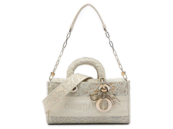 Dior Beige Medium Embroidered Lace 3D Macrame Lady D Joy