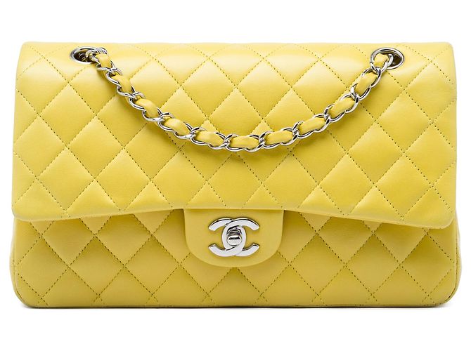 Chanel Yellow Medium Classic Lambskin Double Flap Jaune