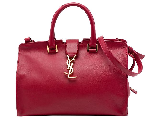Saint Laurent Red Small Leather Monogram Downtown Cabas Satchel Rot