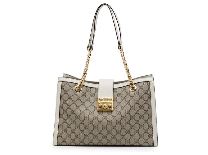 Padlock Borsa Tote Gucci Beige Medium GG Supreme con Lucchetto