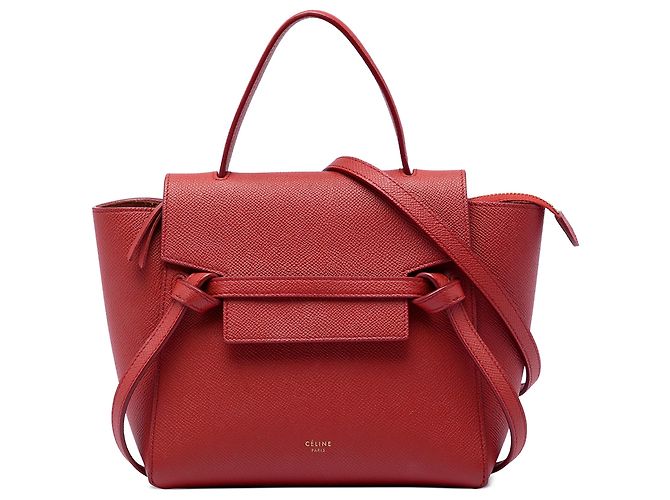 Belt Bag Céline Bolso cinturón Celine Nano de piel de becerro granulada roja