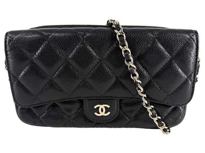 Timeless Chanel Matelassé Chain Wallet Schwarz