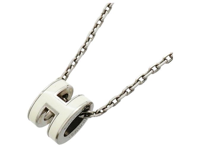 Hermès Hermes Mini Pop H Metallhalskette Silber Weiß