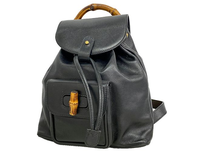 Gucci Bamboo Leder-Rucksack Schwarz