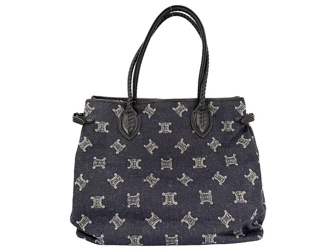 Céline Borsa Tote Celine in pelle e denim blu navy Bianco