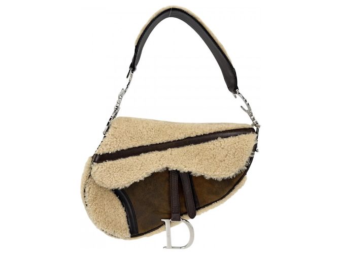 Borsa Saddle Christian Dior Marrone Bianco Beige