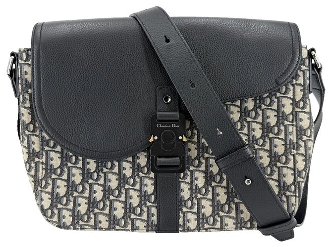 Borsa Messenger Christian Dior Oblique Saddle Flap da Uomo Nero Beige