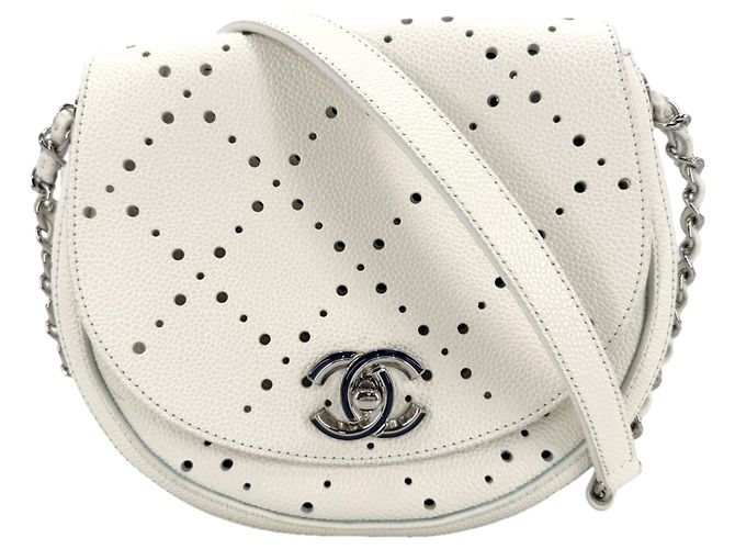 Borsa a tracolla traforata da donna Chanel Marrone Bianco
