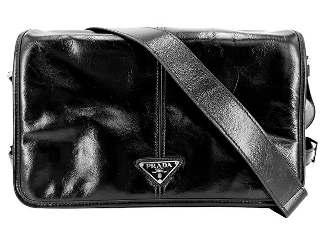 Borsa a tracolla Prada Triangle Logo Nero Bianco