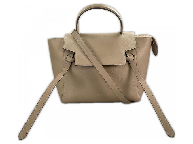 Céline Bolsa Celine em couro de bezerro grão Branco Bege Dourado