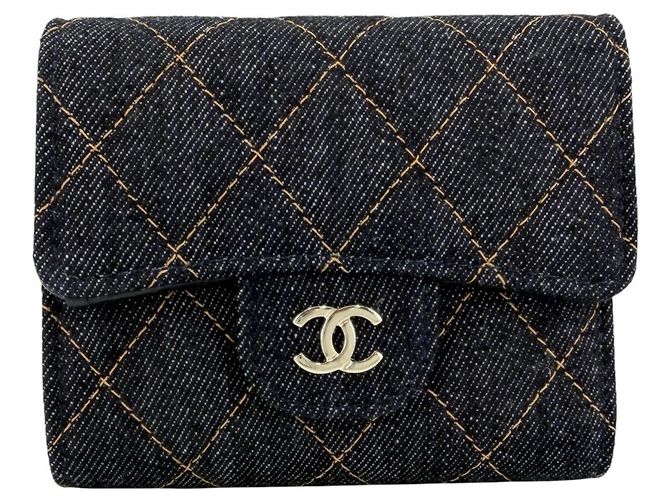 Chanel Navy Denim Bi-Fold Wallet Navy blue