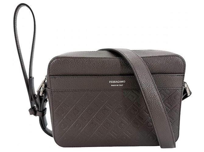 Borsa in pelle marrone monogram per uomo Salvatore Ferragamo