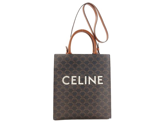 Céline Saco Tote Vertical Cabas Triomphe 2-Way Celine Marrom