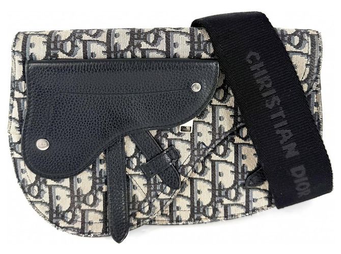 Borsa Saddle Trotter da Uomo Christian Dior Nero Bianco Beige
