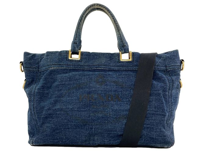 Borsa Tote 2-Way in denim Prada Blu