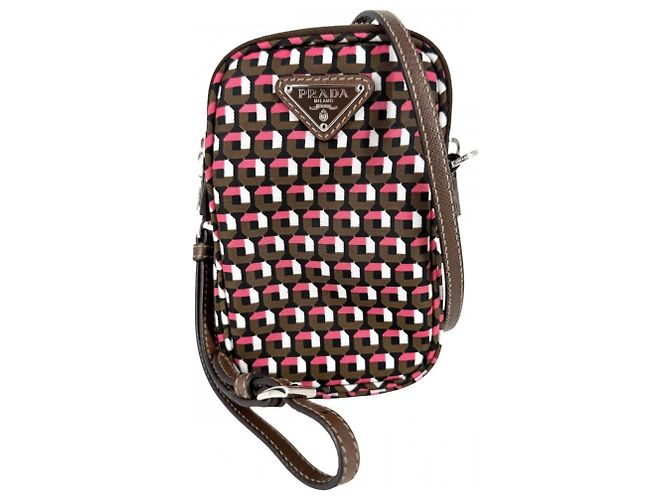 Bolsa de ombro Prada em nylon cáqui e rosa Caqui