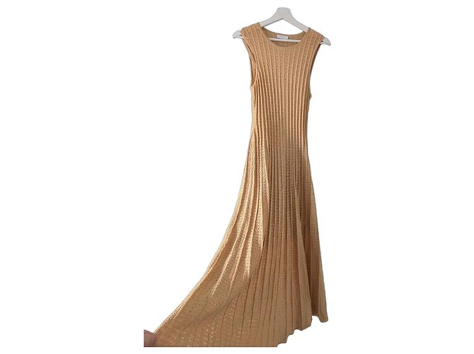 Sandro Beiges Strick-Maxikleid aus Pointelle Golden