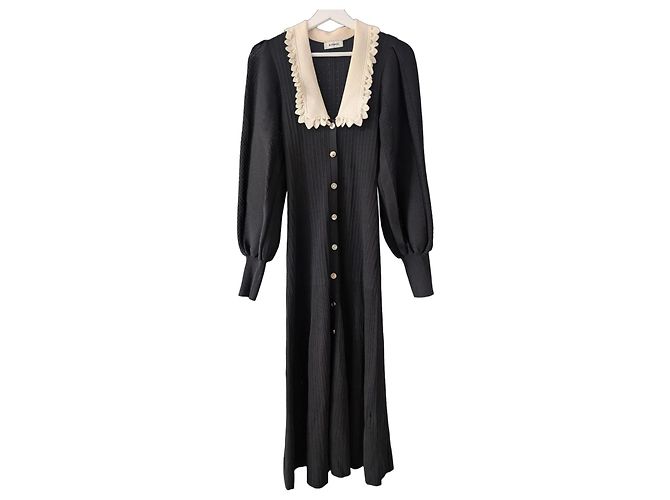 Sandro Dorothy Maxikleid mit Peter-Pan-Kragen Schwarz
