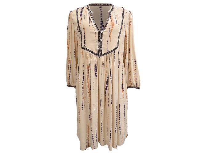 Vestido Mini Ba&Sh Isabella Tie-Dyed em viscose creme Branco Cru