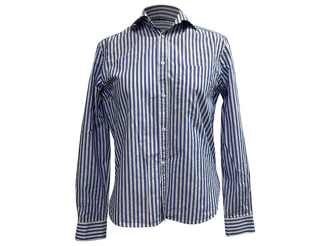 Autre Marque Camisa de botões riscada WNU em algodão azul e branco