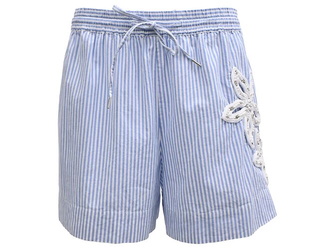 Pantalones cortos de rayas con apliques florales Sandro en algodón azul