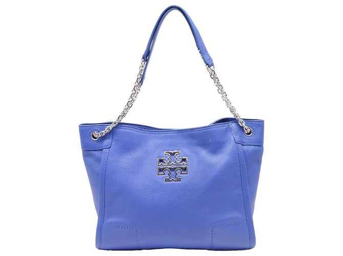 Tory Burch Small Britten Chain Tote Bag in Blue Leather