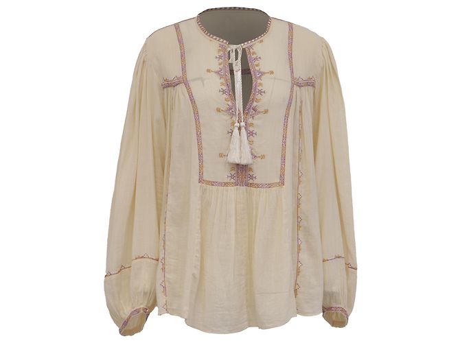 Blusa bordada Isabel Marant Etoile Silekia em algodão creme Branco Cru