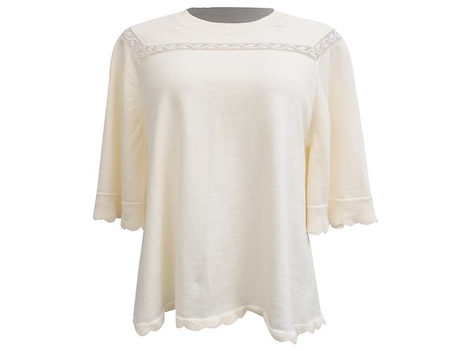 Sweater See by Chloé com mangas de camisa e detalhes recortados em algodão creme Branco Cru