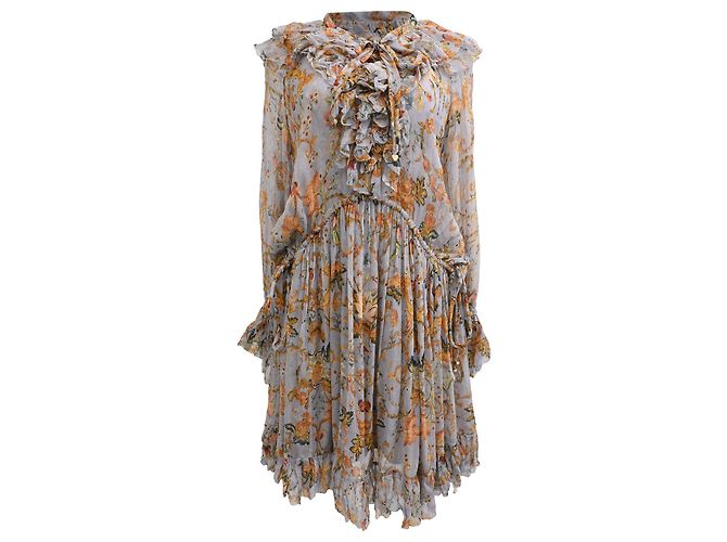 Mini abito con volant e stampa floreale Zimmermann in seta multicolore