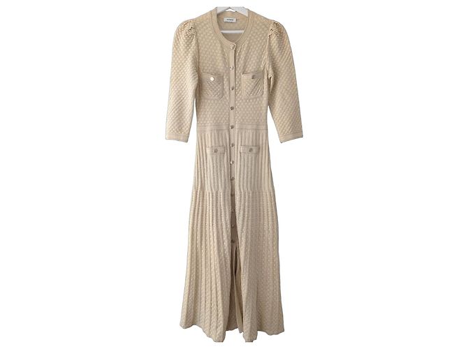 Sandro Beiges Strick-Maxikleid Golden
