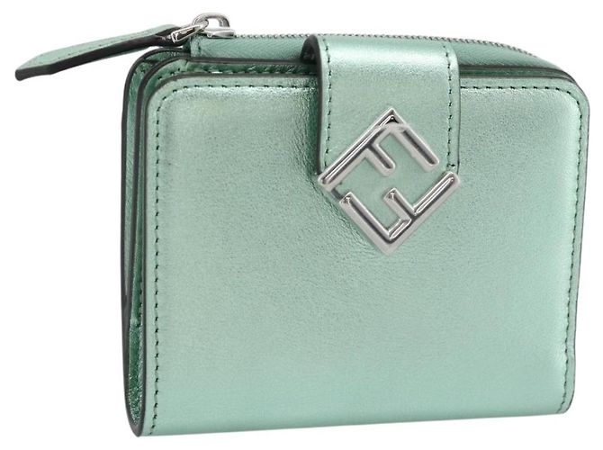 FENDI Compact Wallet Leather Green Silver 8M0490