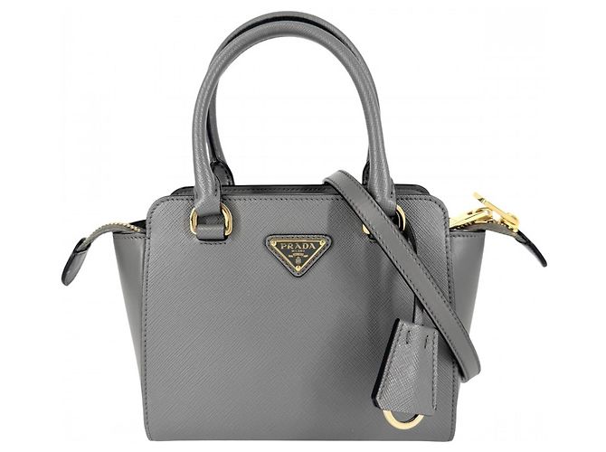 Bolsa de mão em couro cinza para mulher Prada Marrom Branco