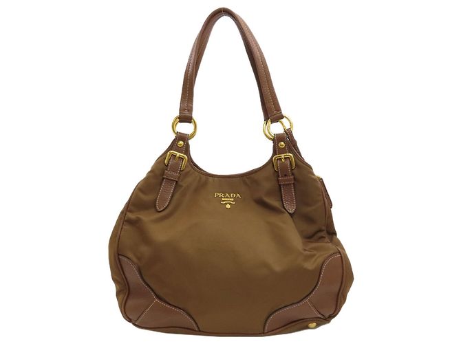 Prada Logo Nylon Tote Bag Brown