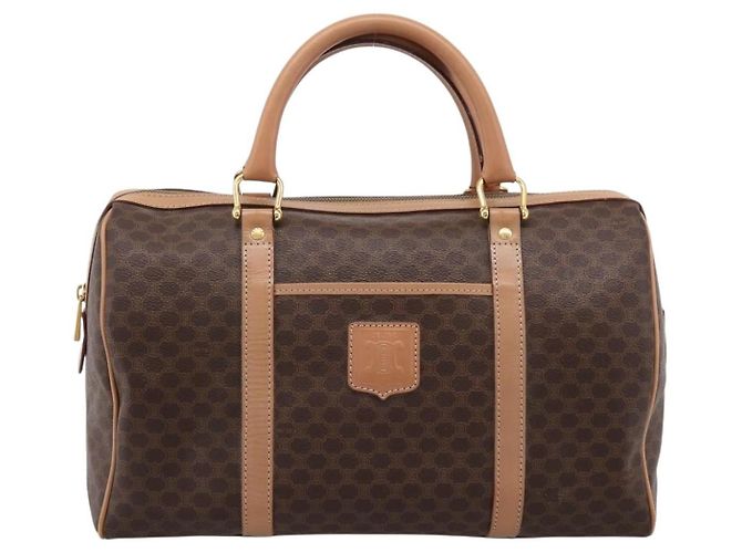 Céline Celine Vintage Macadam Boston Canvas and Leather Marrone