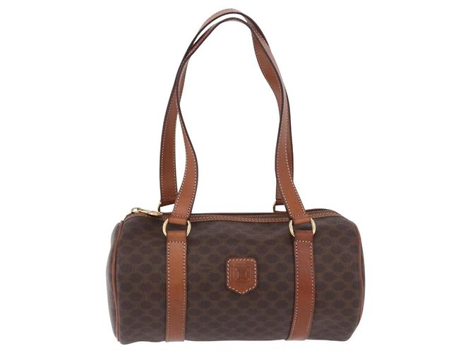 Céline Celine Vintage Barrel Macadam Canvas & Leather Marrone