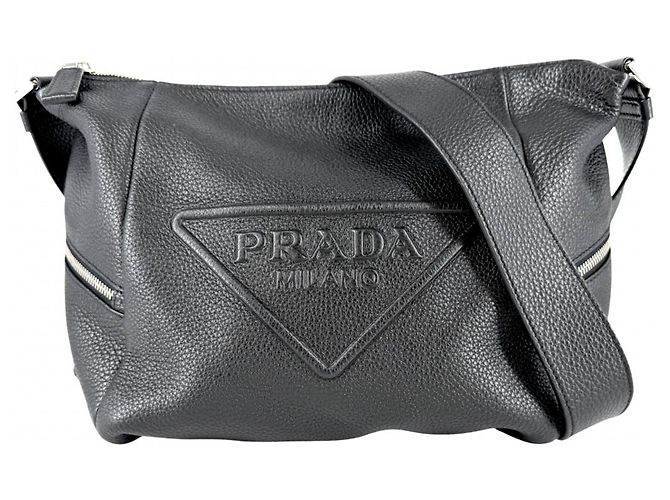 Borsa a tracolla in pelle Prada Nero Bianco