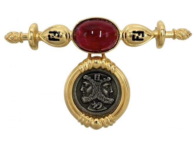 Fendi Brosche Gold und Weiß Golden