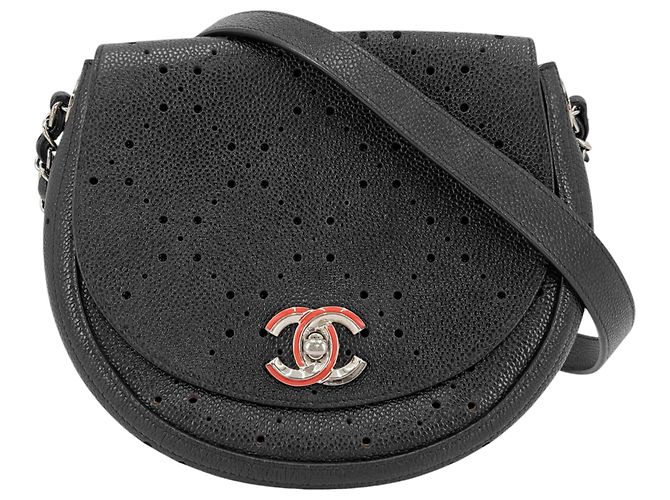 Borsa a tracolla traforata Chanel Nero Bianco Arancione