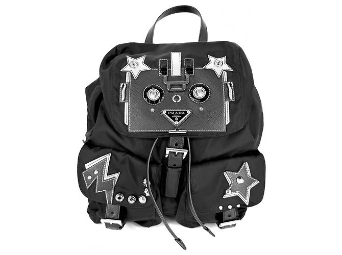 Prada Tessuto Robot Backpack Black White