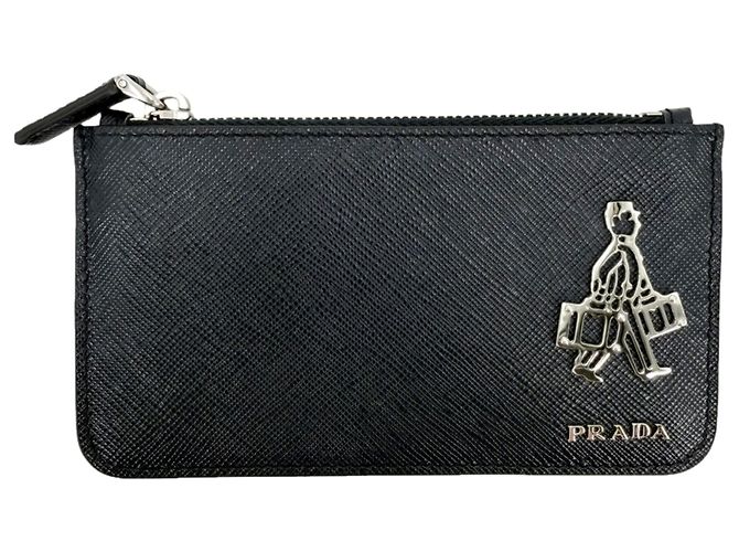 Prada Saffiano Leather Coin Purse White Navy blue