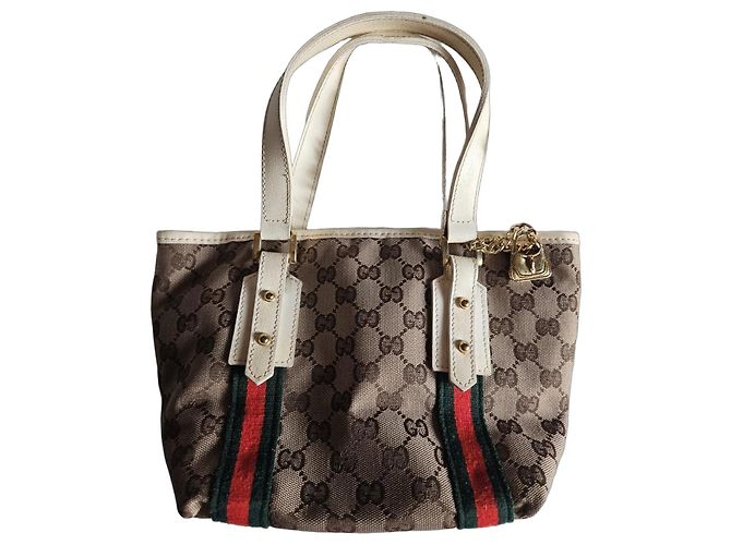 Mini Borsa Gucci GG Monogram in canvas con strisce Web Marrone Bianco Rosso Verde