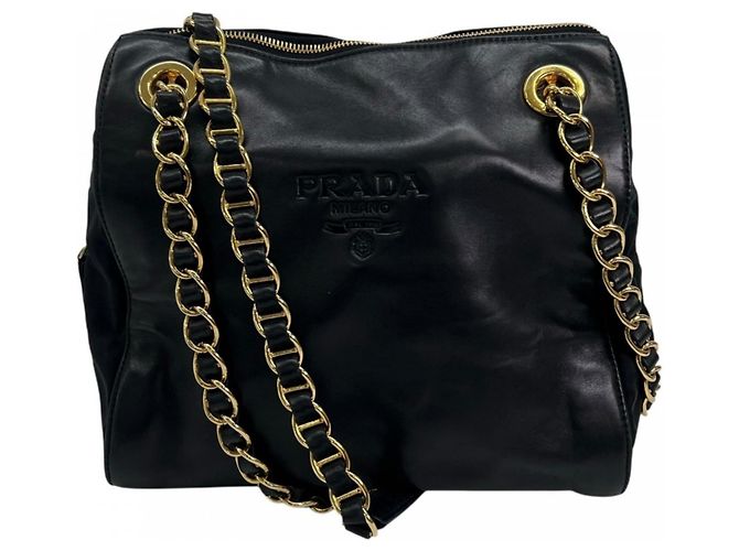 Prada Dark Navy Leather Shoulder Bag White Navy blue