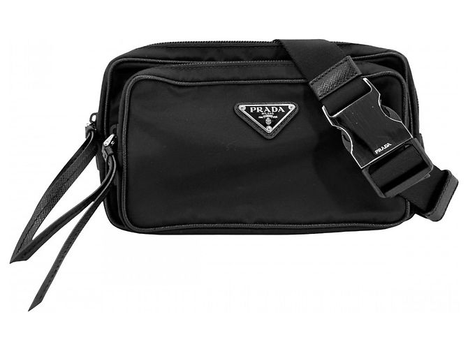 Prada Nylon Shoulder and Sling Bag Black White
