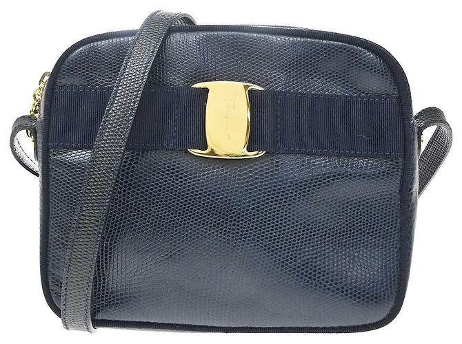 Salvatore Ferragamo Vara Bow camera Leather Blu navy