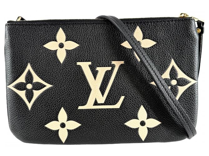 Bolsa de Ombro Pochette Double Zip Monogram Empreinte para Mulheres Louis Vuitton Preto Bege