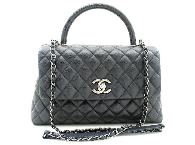 Chanel Top Handle Flap Quilted Caviar Leather Nero