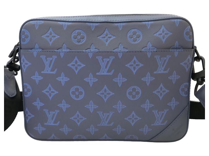 Louis Vuitton Duo Messenger Monogram Shadow Azul Marinho em couro de bezerro Azul escuro
